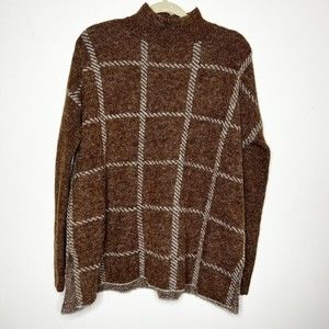 Cyrus Sweater Mock Neck Windowpane Brown Cream Women’s Small